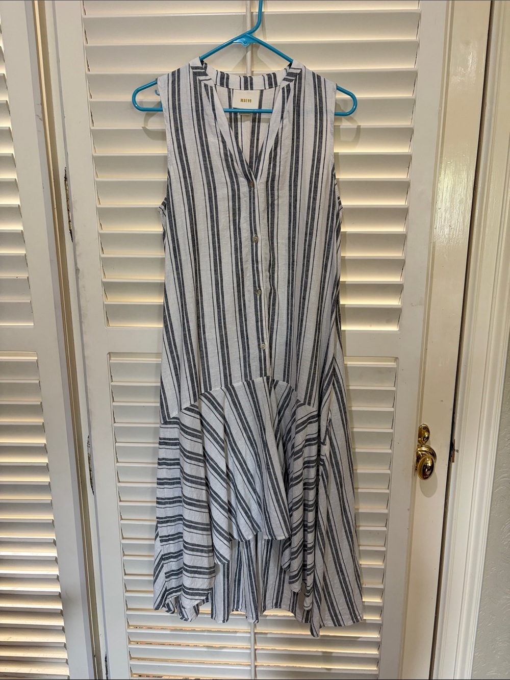 Maeve Black and White Sleeveless Striped Midi Dress. Hi low hem. Size Small.